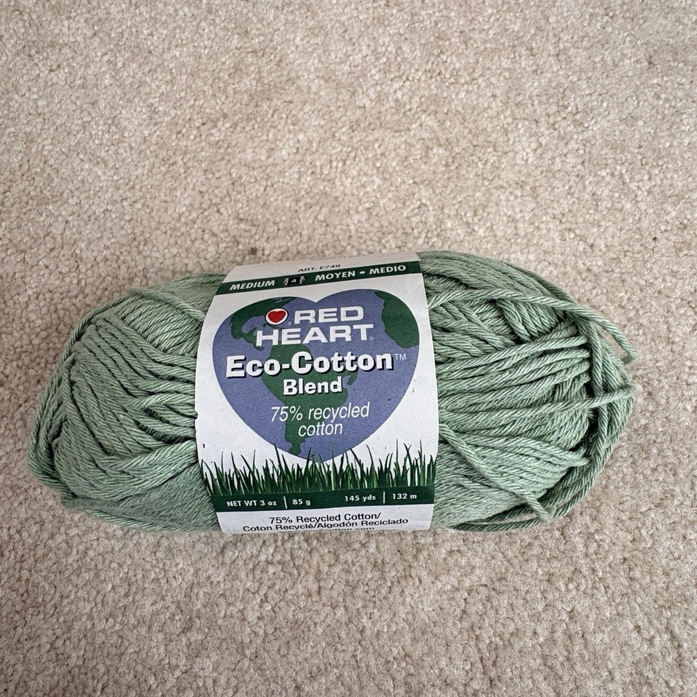 Red Heart Eco-Cotton Blend Yarn Green Moss Recycled‎ Cotton Green 3 oz 145 yds